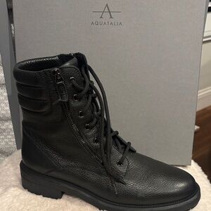Aquatalia Dark Leather Moto Boots